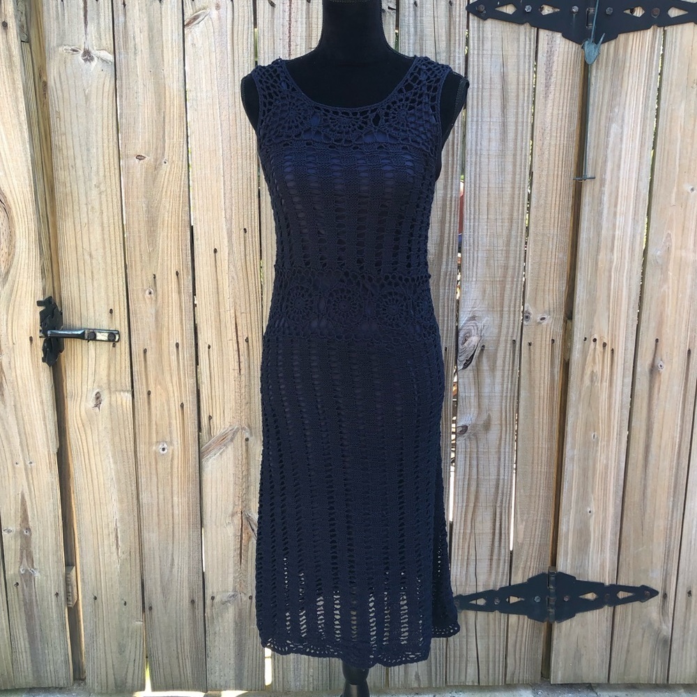 New Venus Navy Blue Crochet Sleeveless Dress Size S